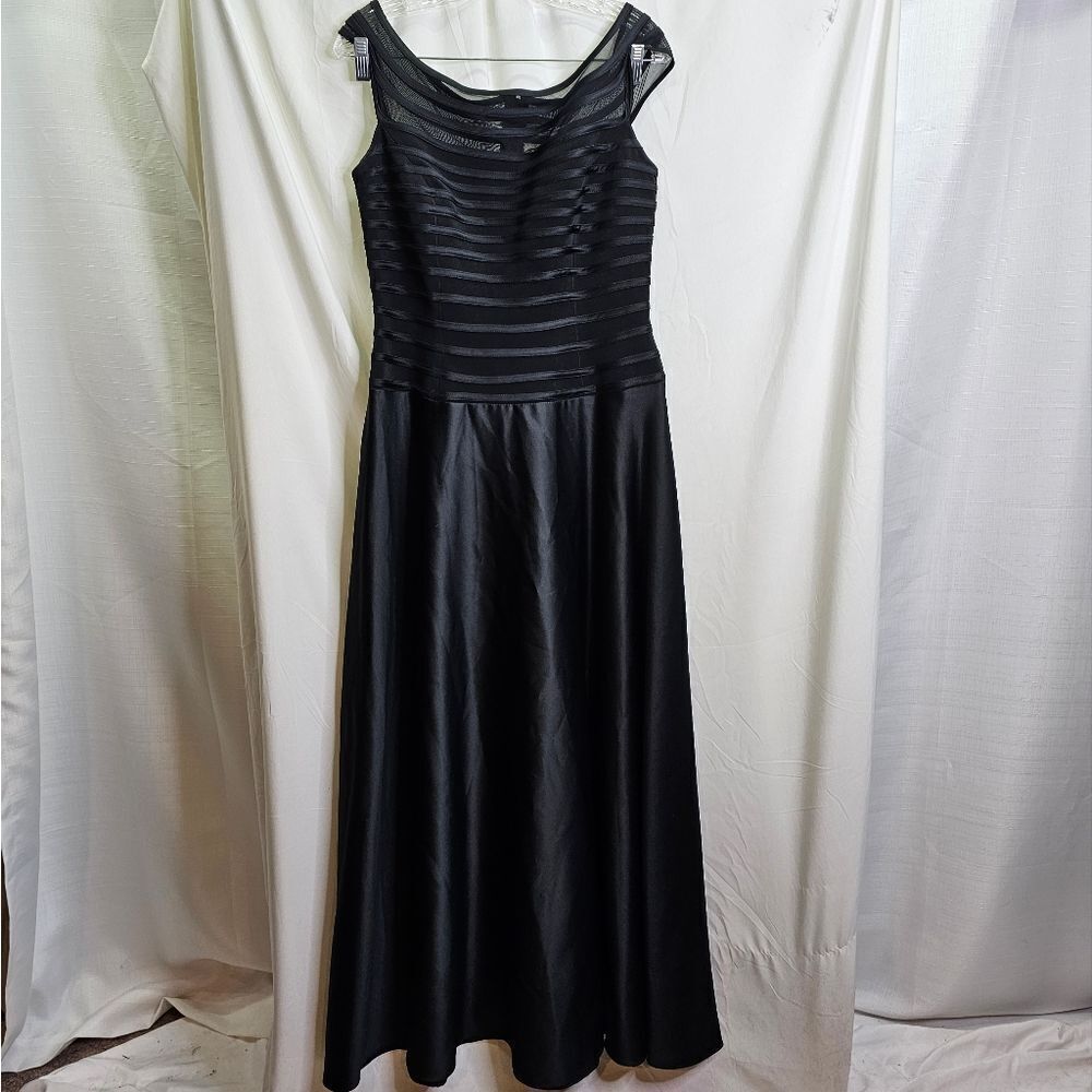 JS Collections Black Mesh Bodice Wide Neck Formal Gown Size 12
